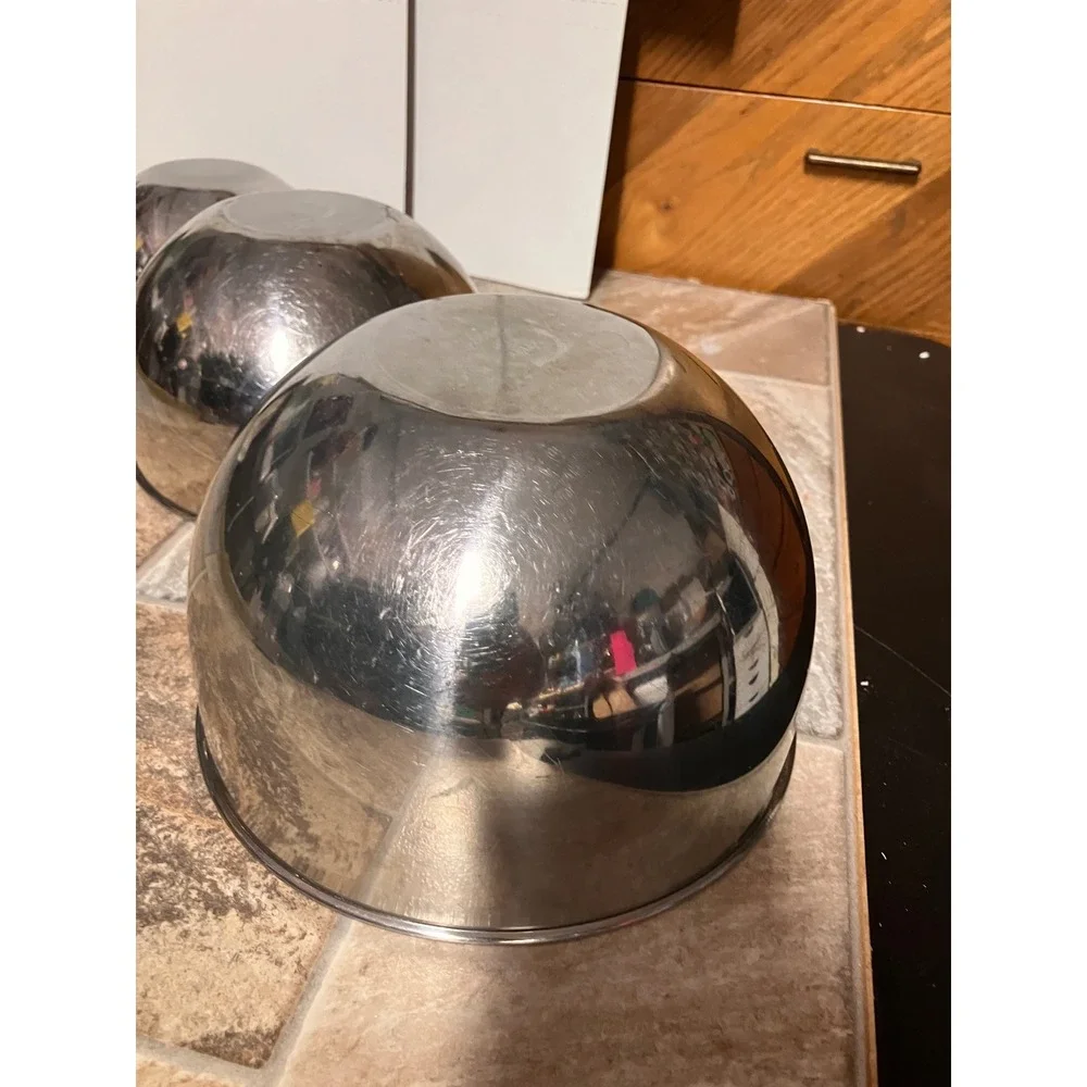 3 Piece Stainless Steel Nesting Mixing Bowl Set Polished Silver Kitchen Prep